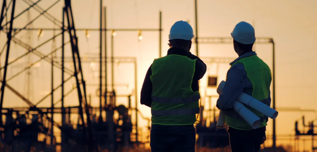 Zwei Projektsteuerer auf einer Baustelle